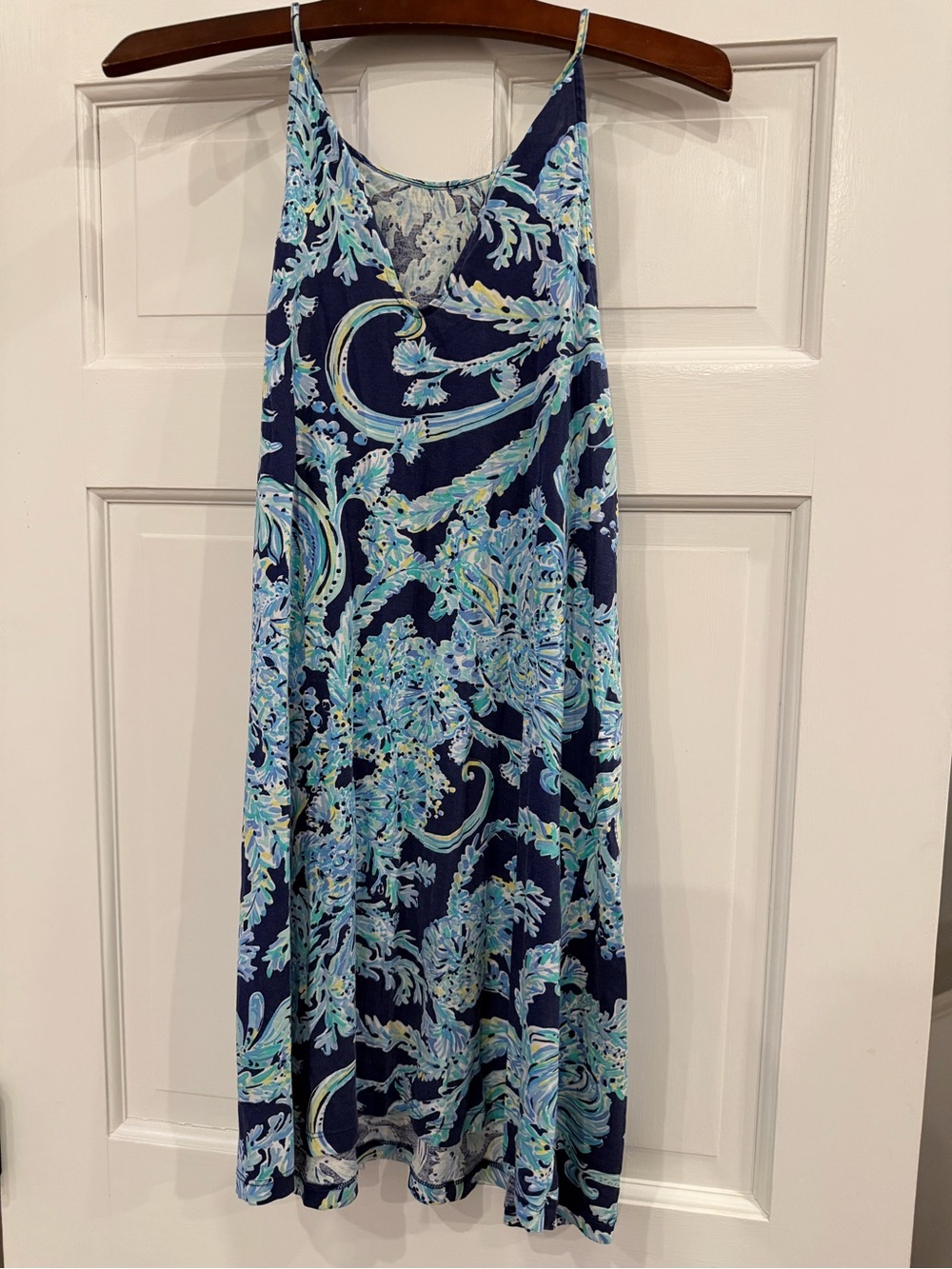 Lilly Pulitzer Navy Floral Maxi Slip Dress with Aqua Accents